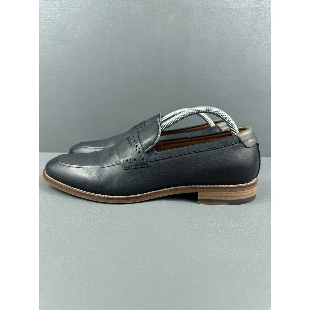 Johnston & Murphy Warner Penny Loafers Mens Sz 8.5 Navy Blue Sheepskin 20-5819